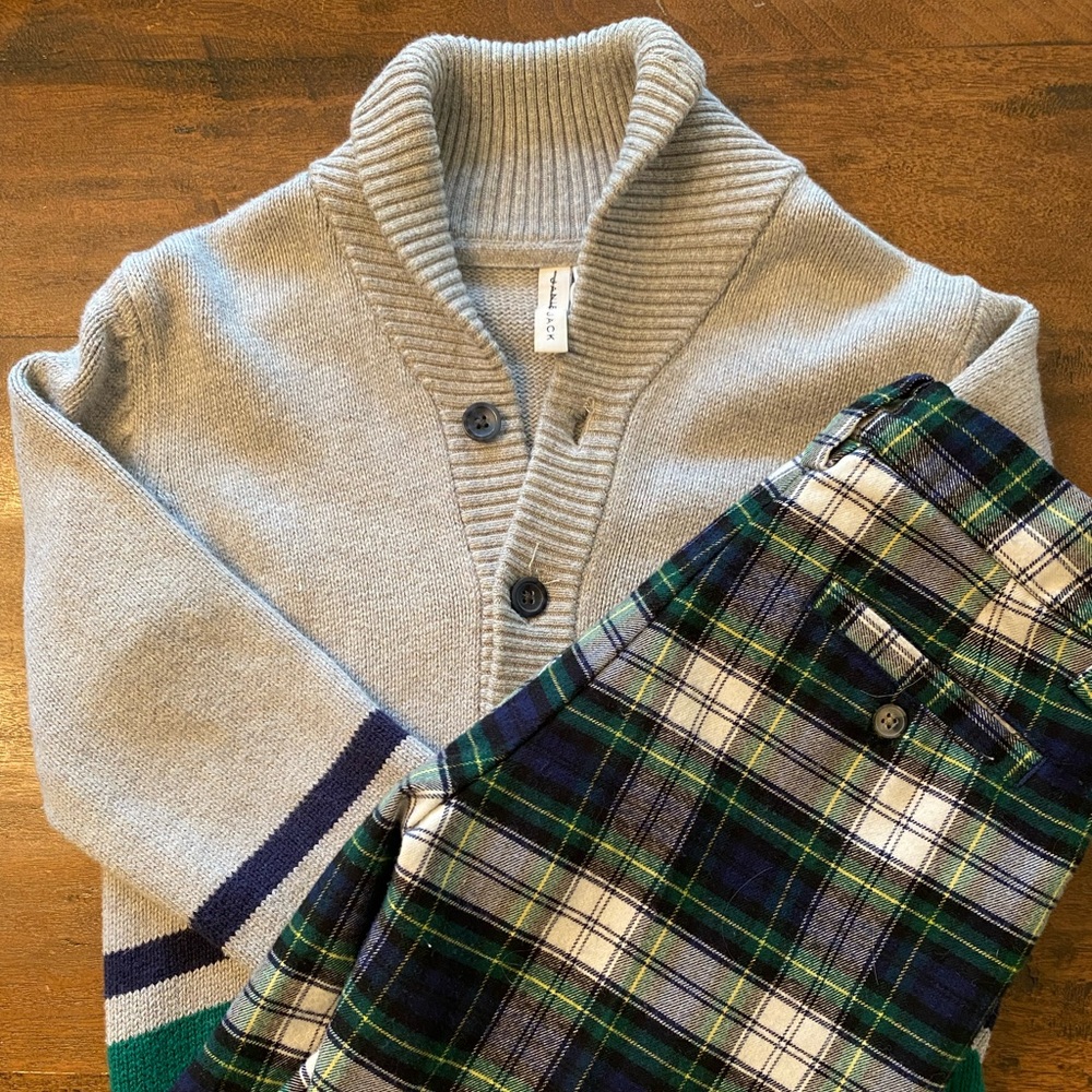 Janie and Jack size Small holiday outfit, cardigan and plaid pants